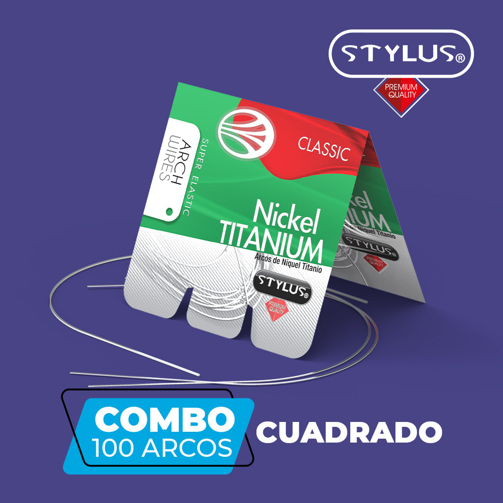 Combo 10 paquetes (5 upper + 5 lower) de Arcos NiTi Rectangular / Cuadrado Classic Stylus® (100 pzs)