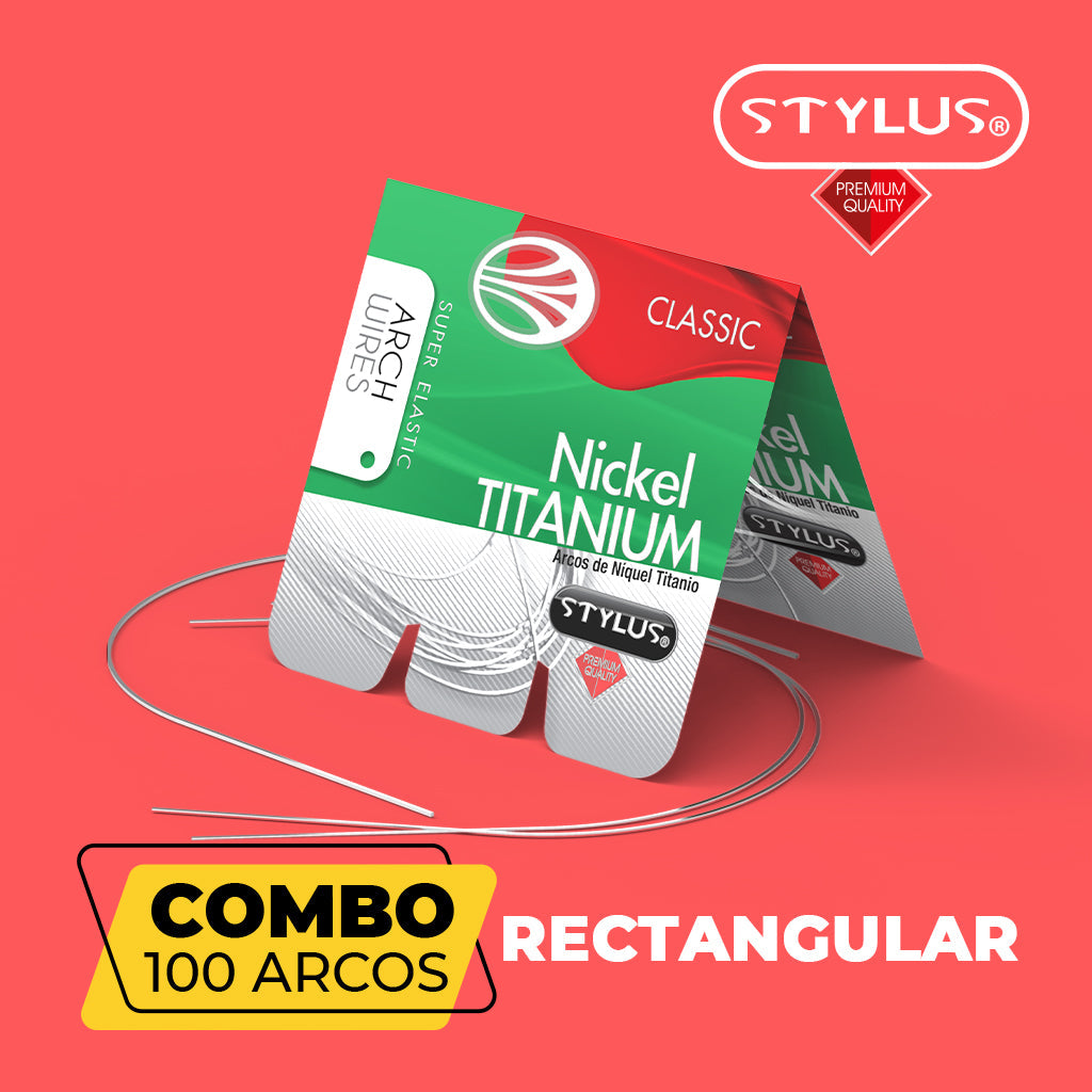 Combo 10 paquetes (5 upper + 5 lower) de Arcos NiTi Rectangular / Cuadrado Classic Stylus® (100 pzs)